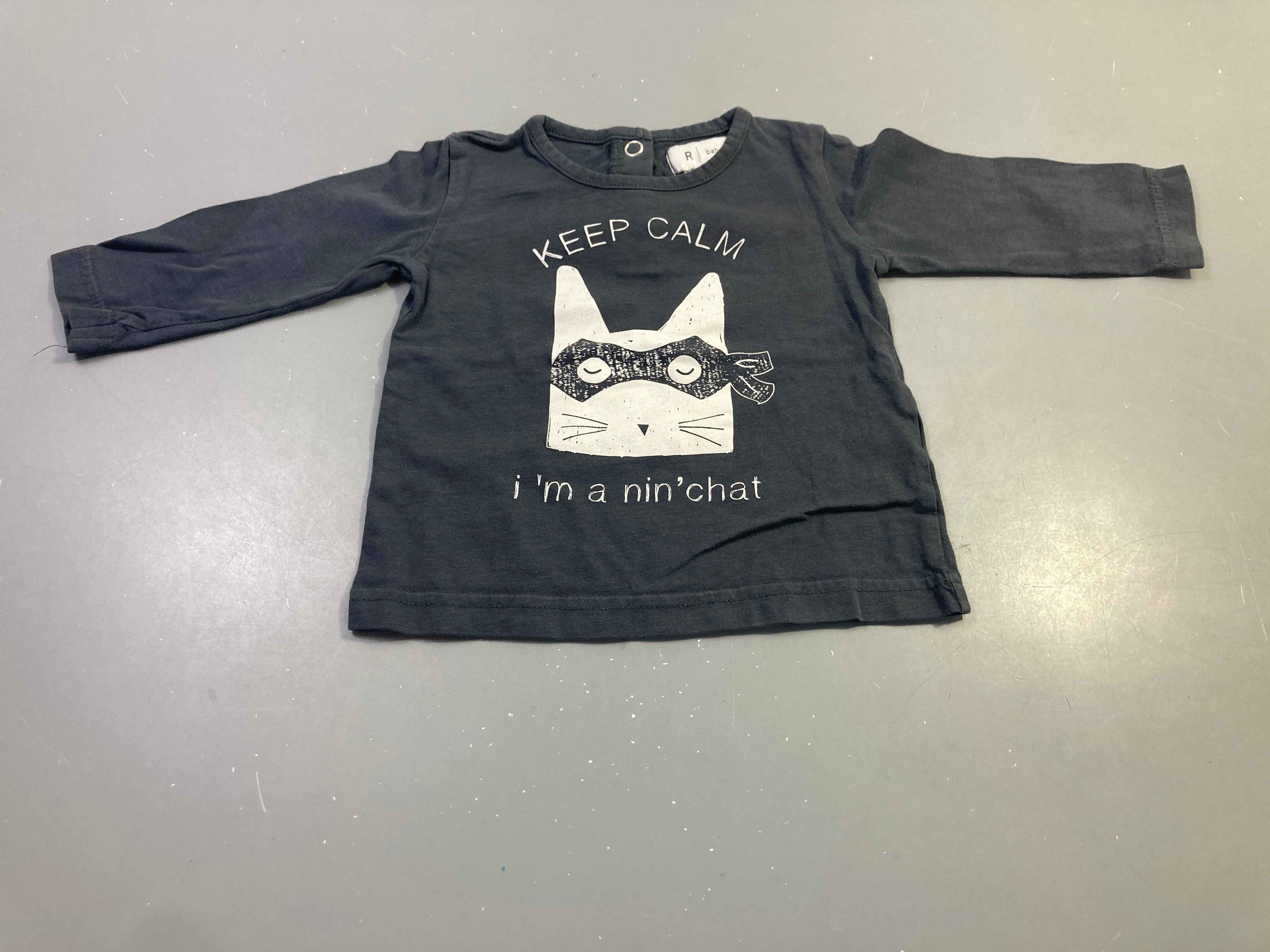 T-shirt m.l gris anthracite chat ninja