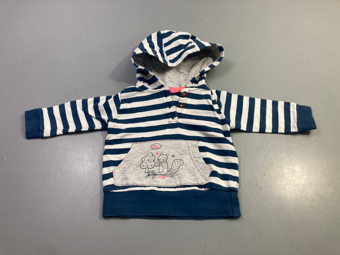 Sweat à capuche rayé bleu marine écureuil, moins cher chez Petit Kiwi