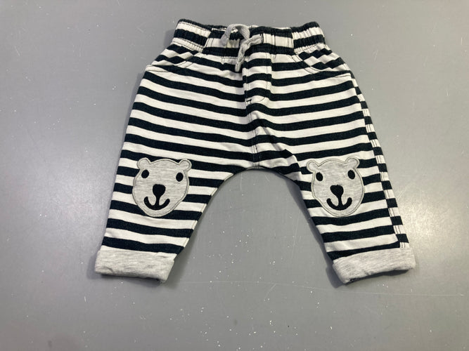 Pantalon mlt rayé noir et blanc ours genoux, moins cher chez Petit Kiwi