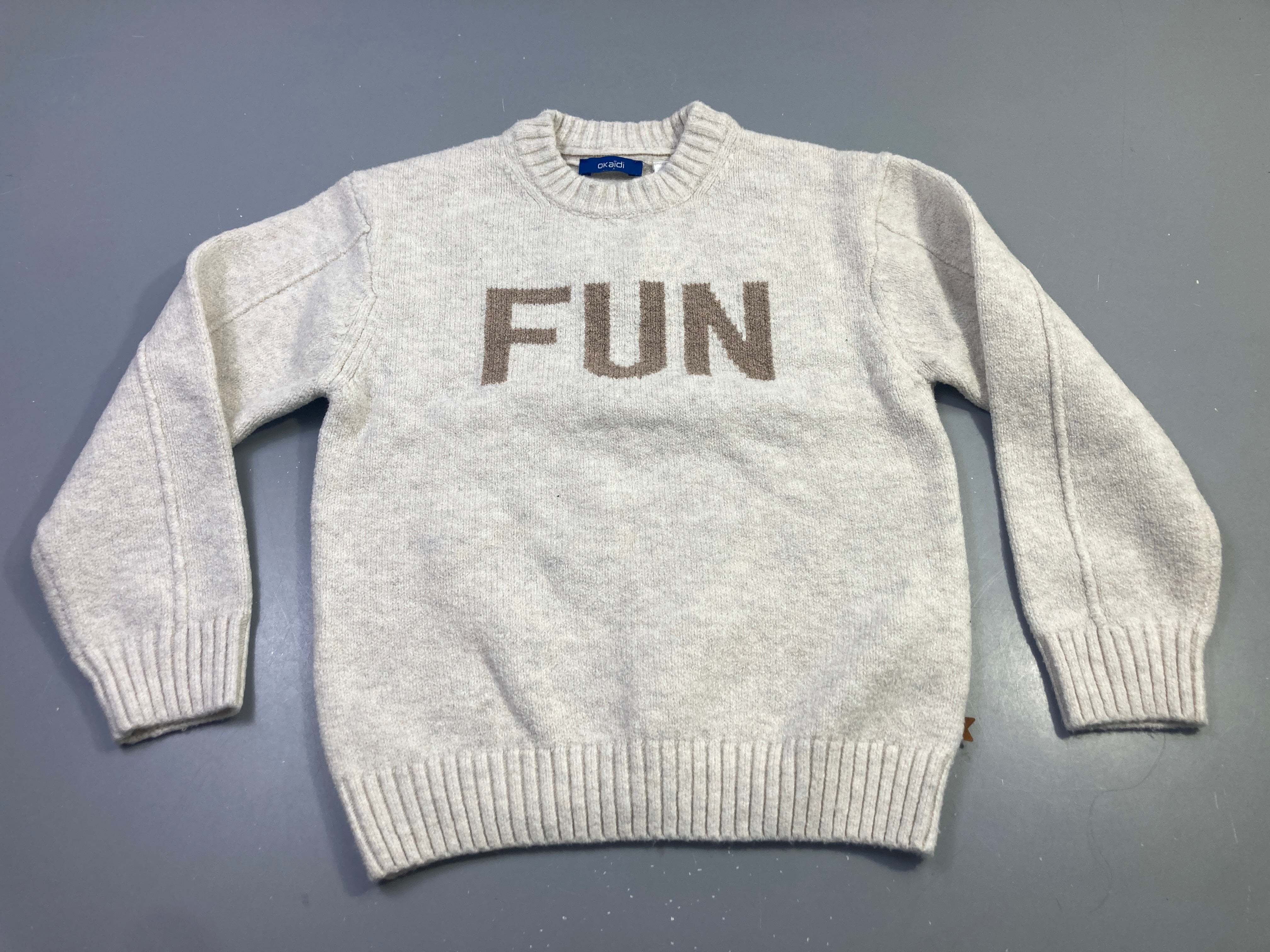 Pull écru chiné FUN inscription