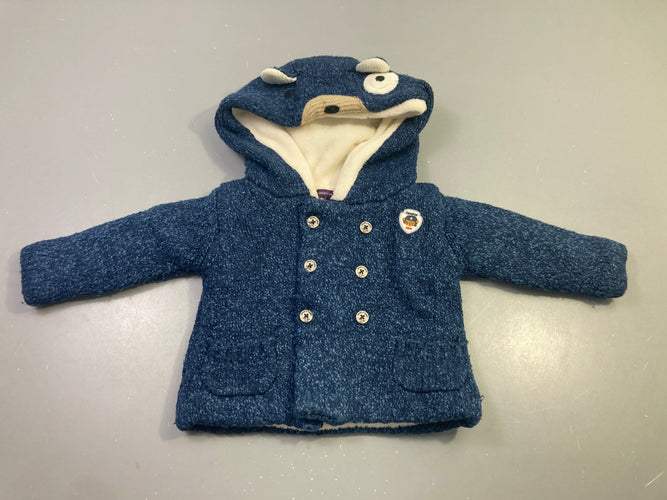 Gilet-veste à capuche doublé velours bleu chiné ourson, moins cher chez Petit Kiwi