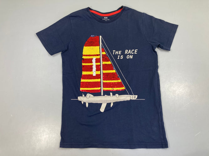 T-shirt m.c bleu foncé voilier sequins, moins cher chez Petit Kiwi