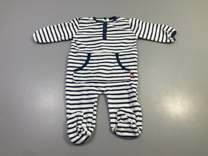 Pyjama velours rayé bleu marine poche, moins cher chez Petit Kiwi