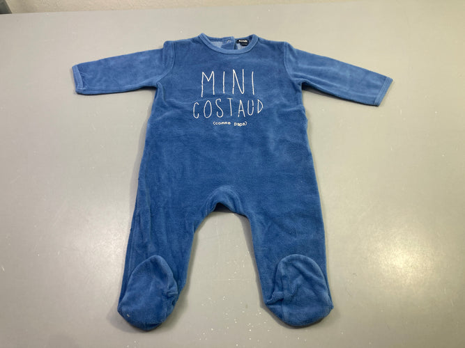 Pyjama velours bleu Mini Costaud inscription, moins cher chez Petit Kiwi
