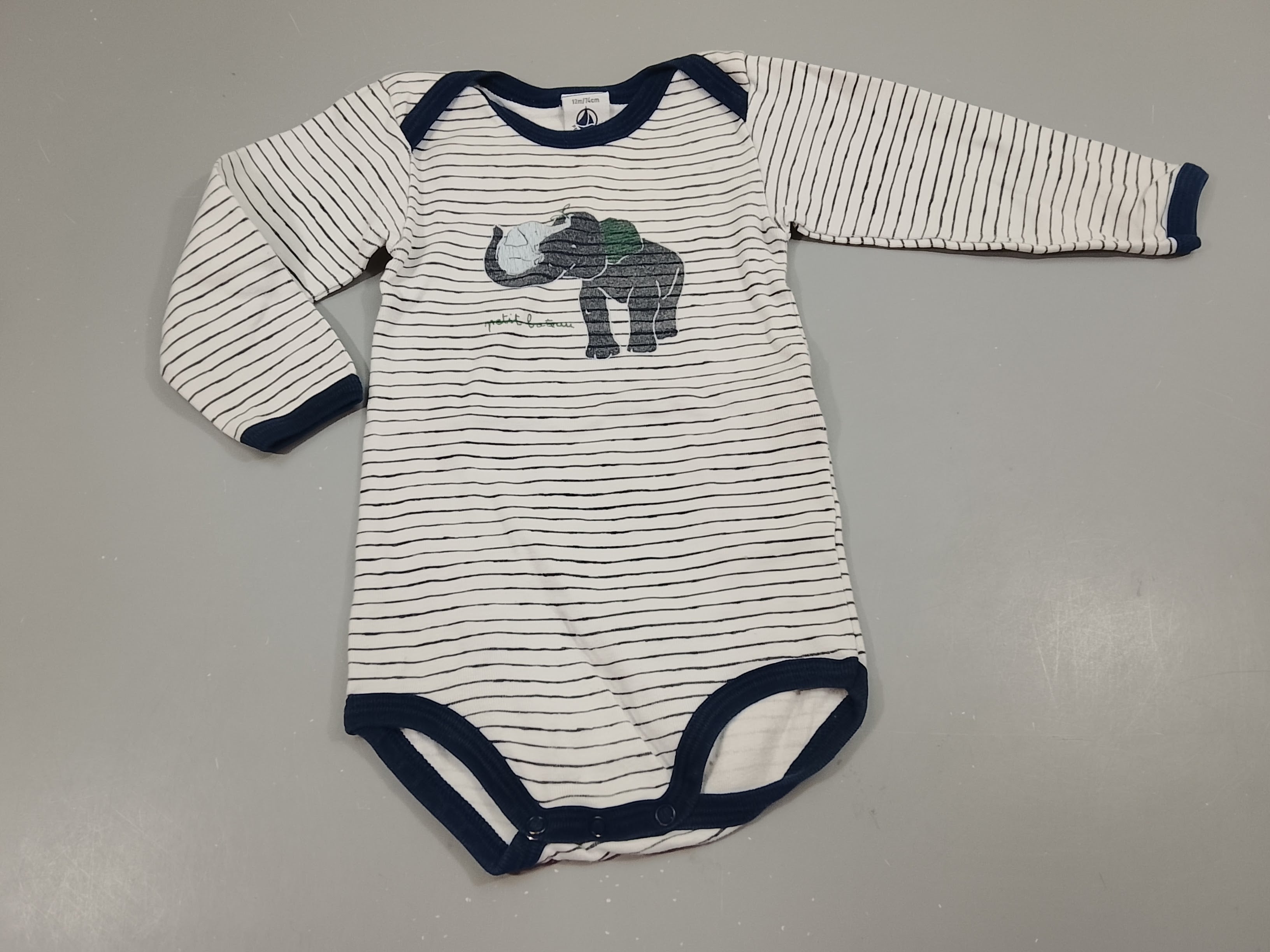 Body m.l blanc rayé bleu marine, éléphants