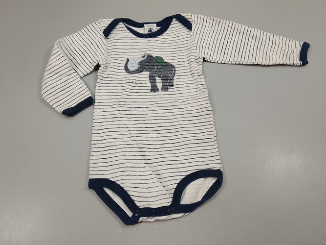 Body m.l blanc rayé bleu marine, éléphants, moins cher chez Petit Kiwi