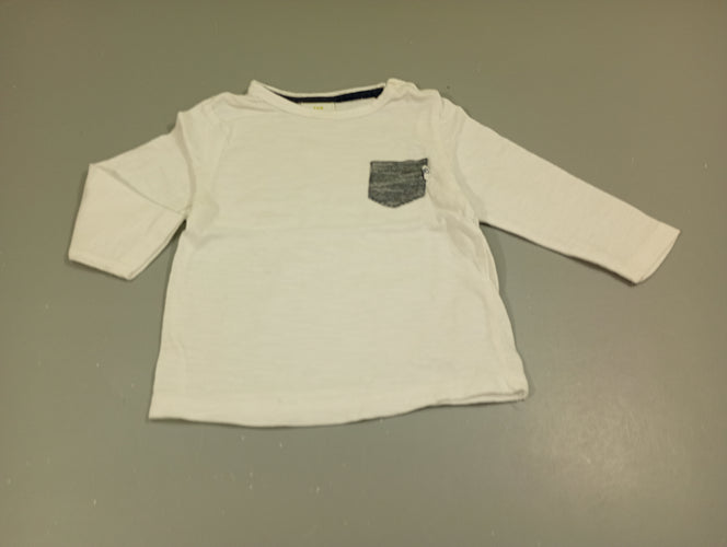 T-shirt m.l  blanc flammé, petite poche bleu marine rayé blanc, moins cher chez Petit Kiwi