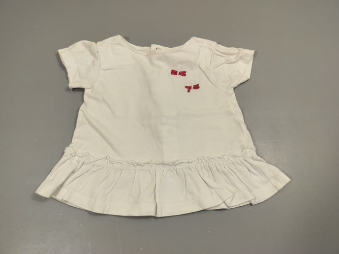 T-shirt m.c blanc , libellules , volant sur le dessous  100% coton, moins cher chez Petit Kiwi