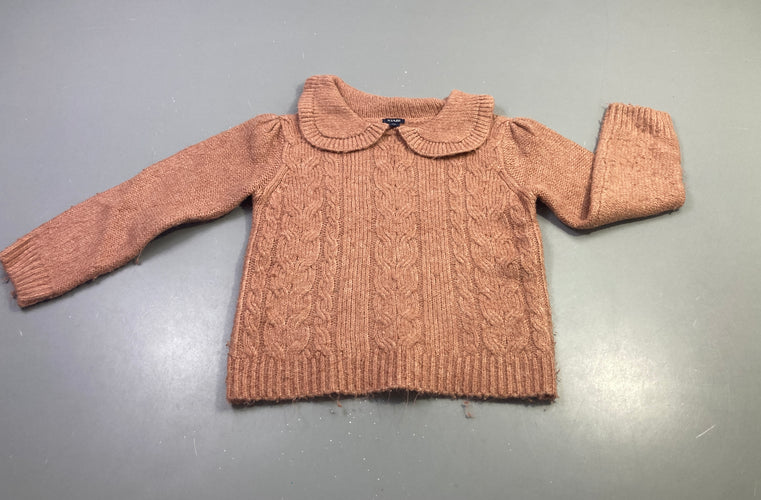 Pull rose torsadé col claudine, lainage? bouloché, moins cher chez Petit Kiwi