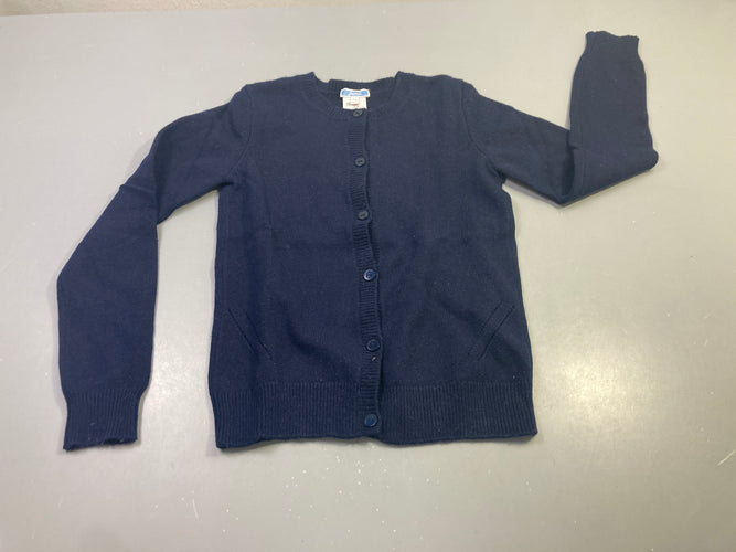 Gilet marine boutonné, 55% laine, légèrement bouloché, moins cher chez Petit Kiwi
