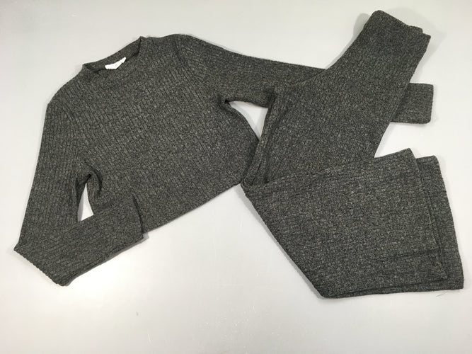 Pull cropped gris côtelé + Pantalon, moins cher chez Petit Kiwi