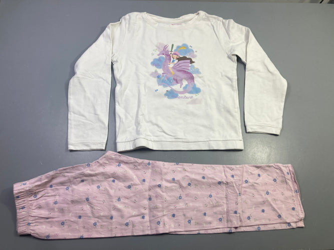 Pyjama 2pcs molleton blanc rose dragon licorne, moins cher chez Petit Kiwi