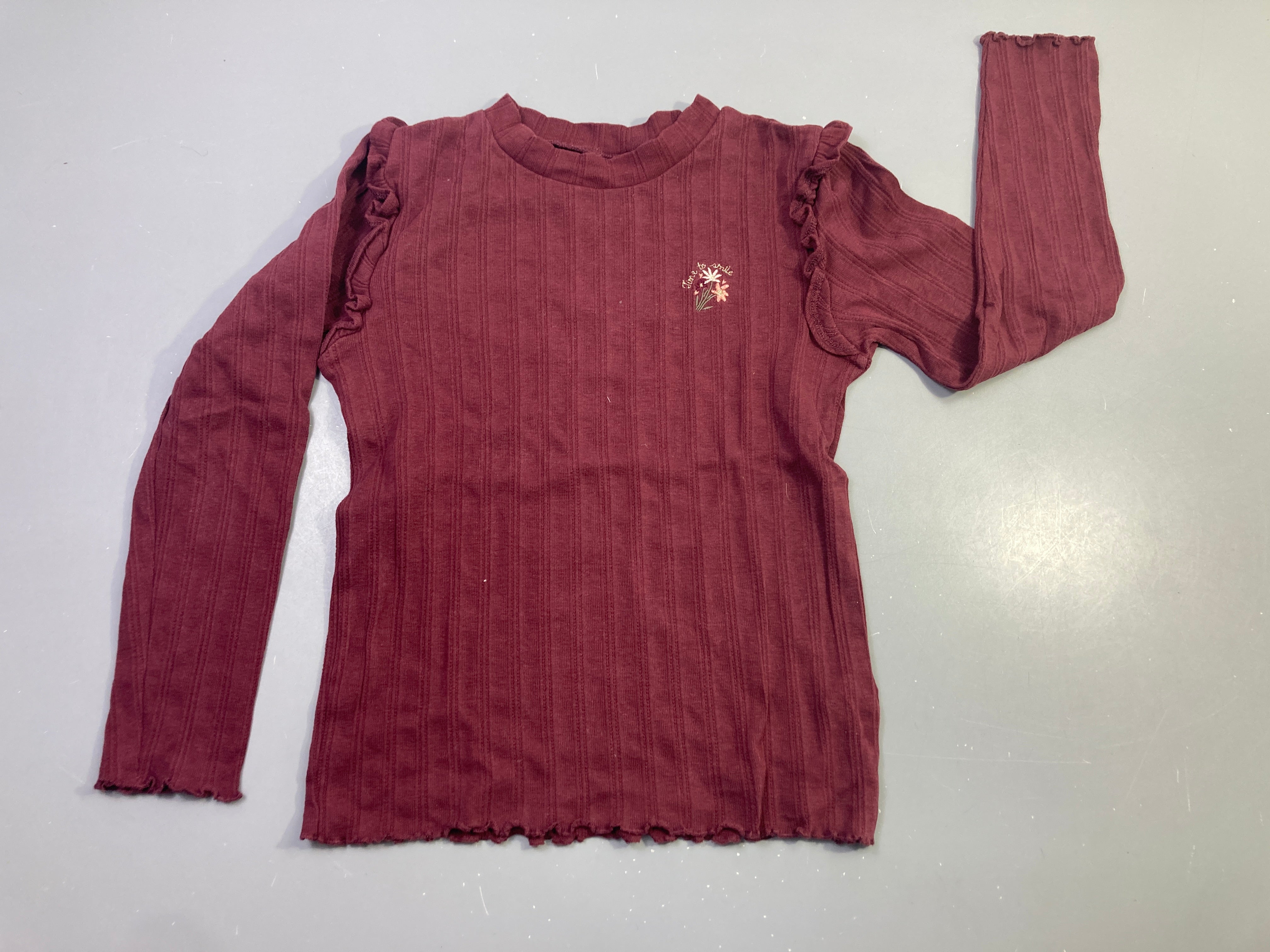 T-shirt m.l prune côtelé fleur brodée