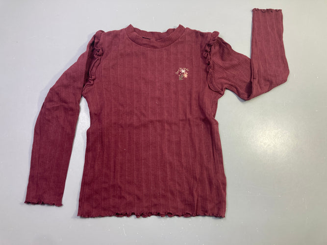 T-shirt m.l prune côtelé fleur brodée, moins cher chez Petit Kiwi