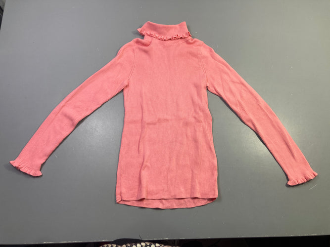 T-shirt col roulé rose côtelé, un peu bouloché, moins cher chez Petit Kiwi