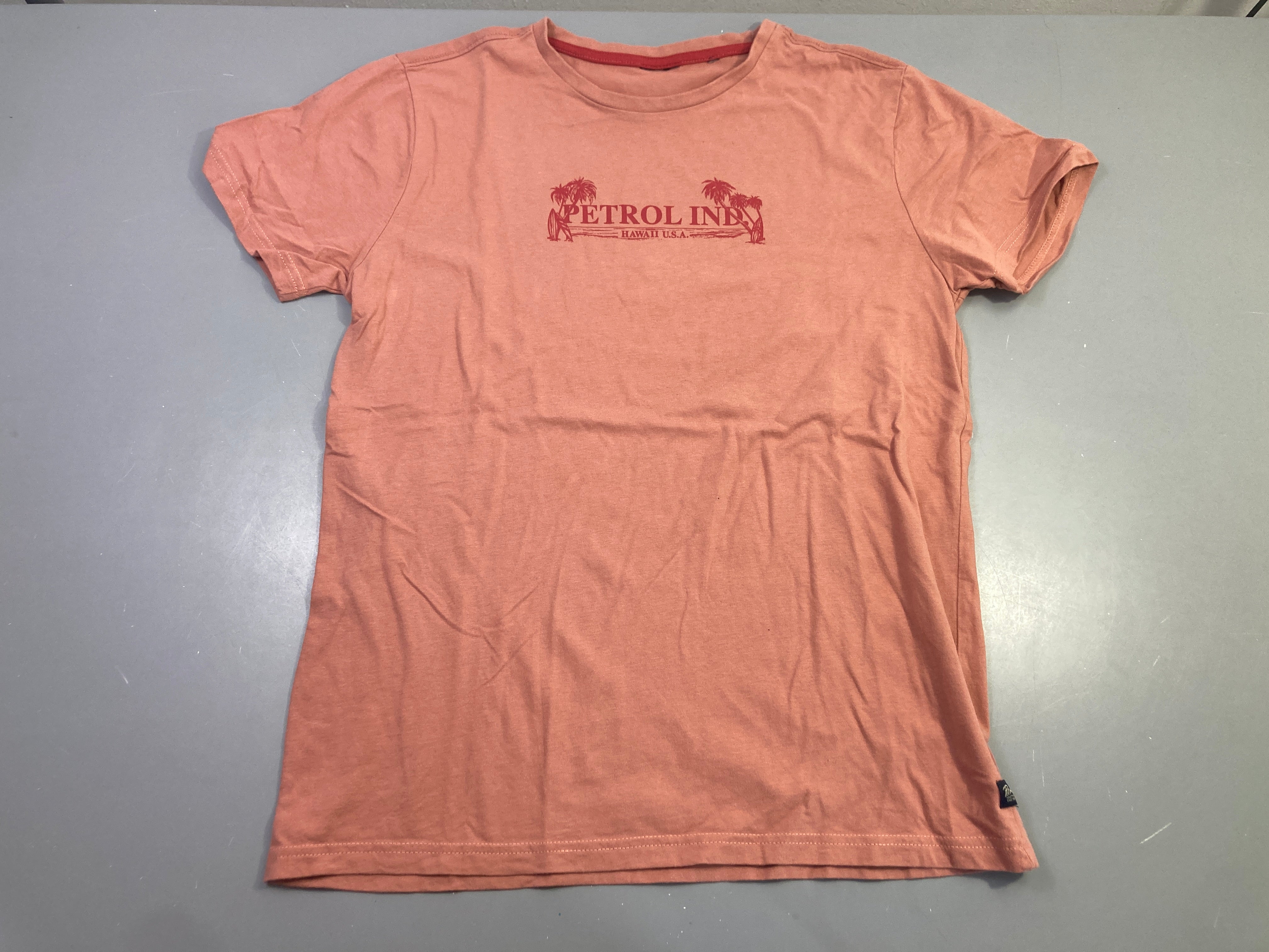 T-shirt m.c rose poudré palmiers Hawaii, un peu bouloché