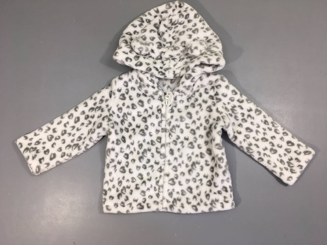Gilet à capuche velours léopard blancgris, moins cher chez Petit Kiwi