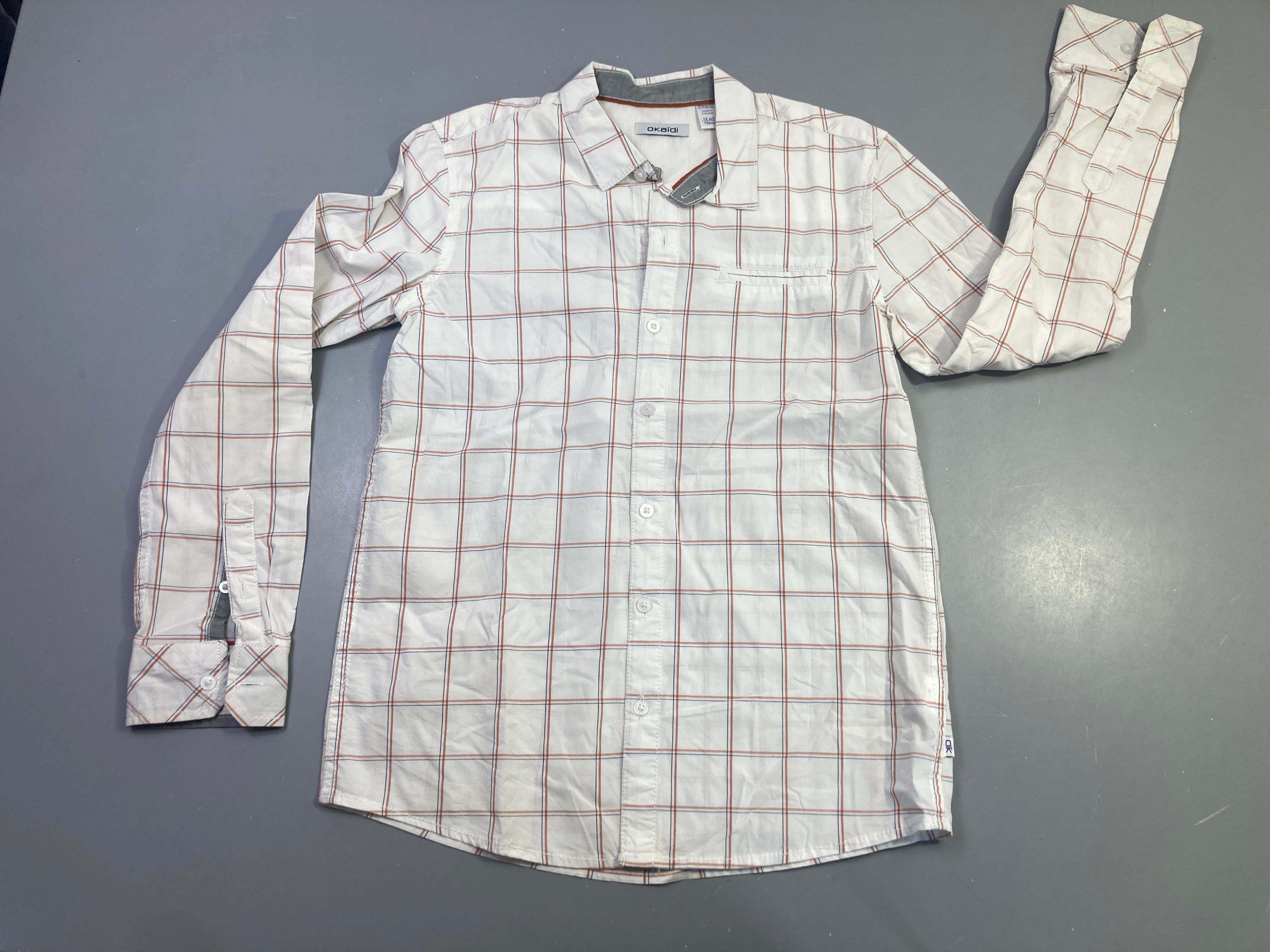 Chemise m.l blanche carreaux rouille marine