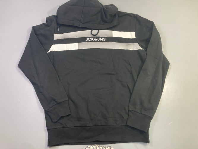 Sweat capuche noir rayé blanc, moins cher chez Petit Kiwi