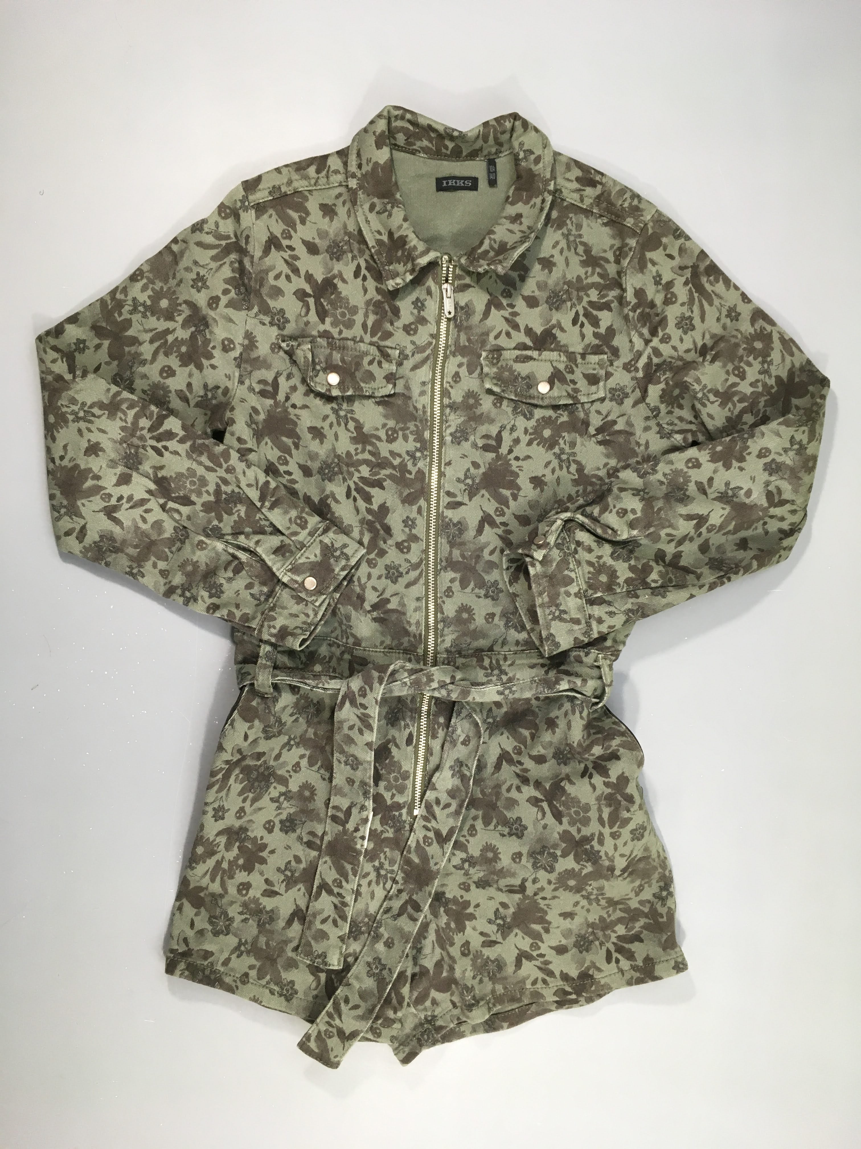 Combishort ml zippée kaki fleuri