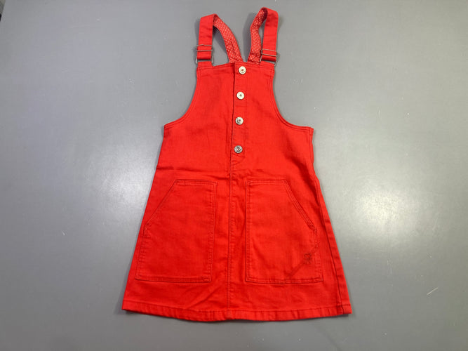 Robe salopette rouge en jean, moins cher chez Petit Kiwi