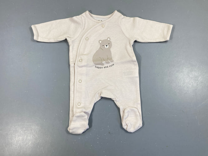 Pyjama jersey beige rayé ourson 50cm, moins cher chez Petit Kiwi