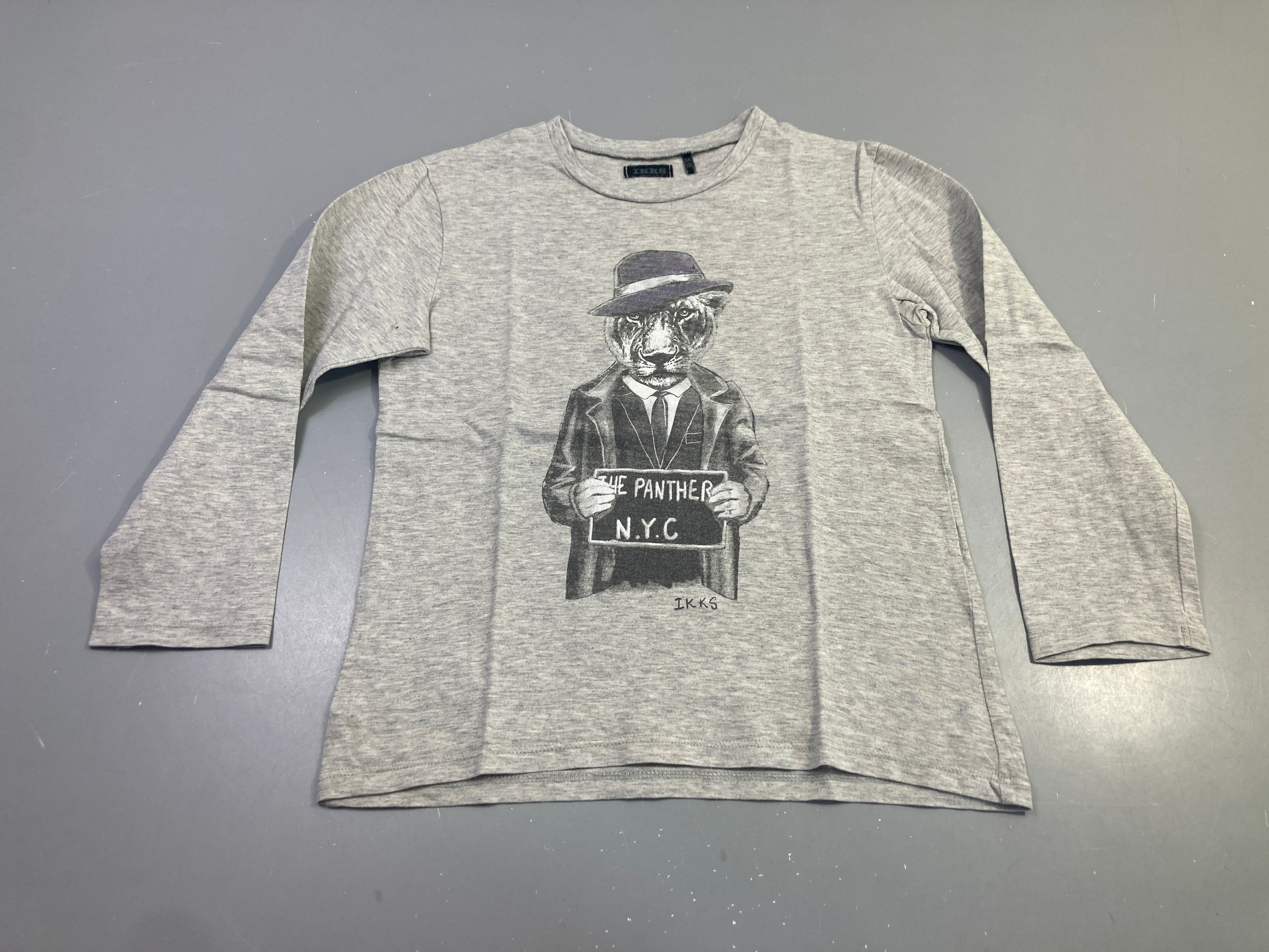 T-shirt m.l gris chiné panthère costume,-légèrement bouloché