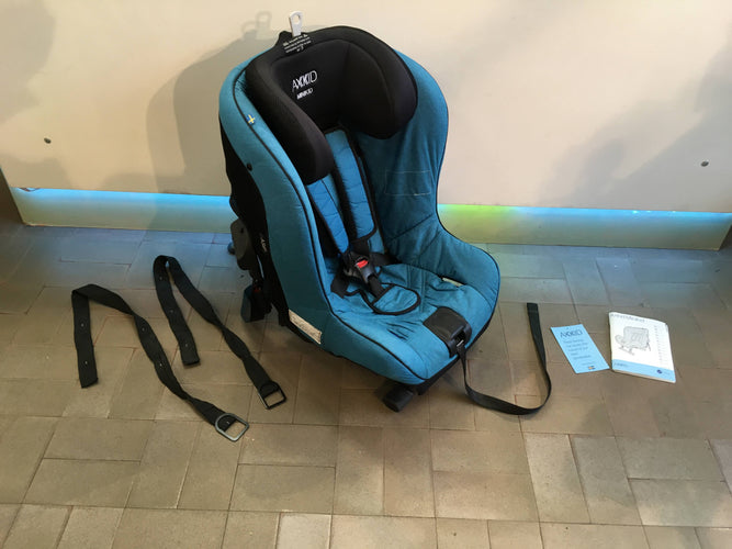 Siège-auto dos à la route, Axkid Minikid bleu, groupe 1-2 - petite trou à la housse avec manuel - Valeur neuf: 350€, moins cher chez Petit Kiwi