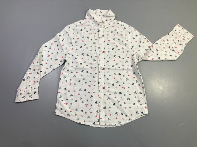 Chemise m.l blanche imprimée Noël, moins cher chez Petit Kiwi