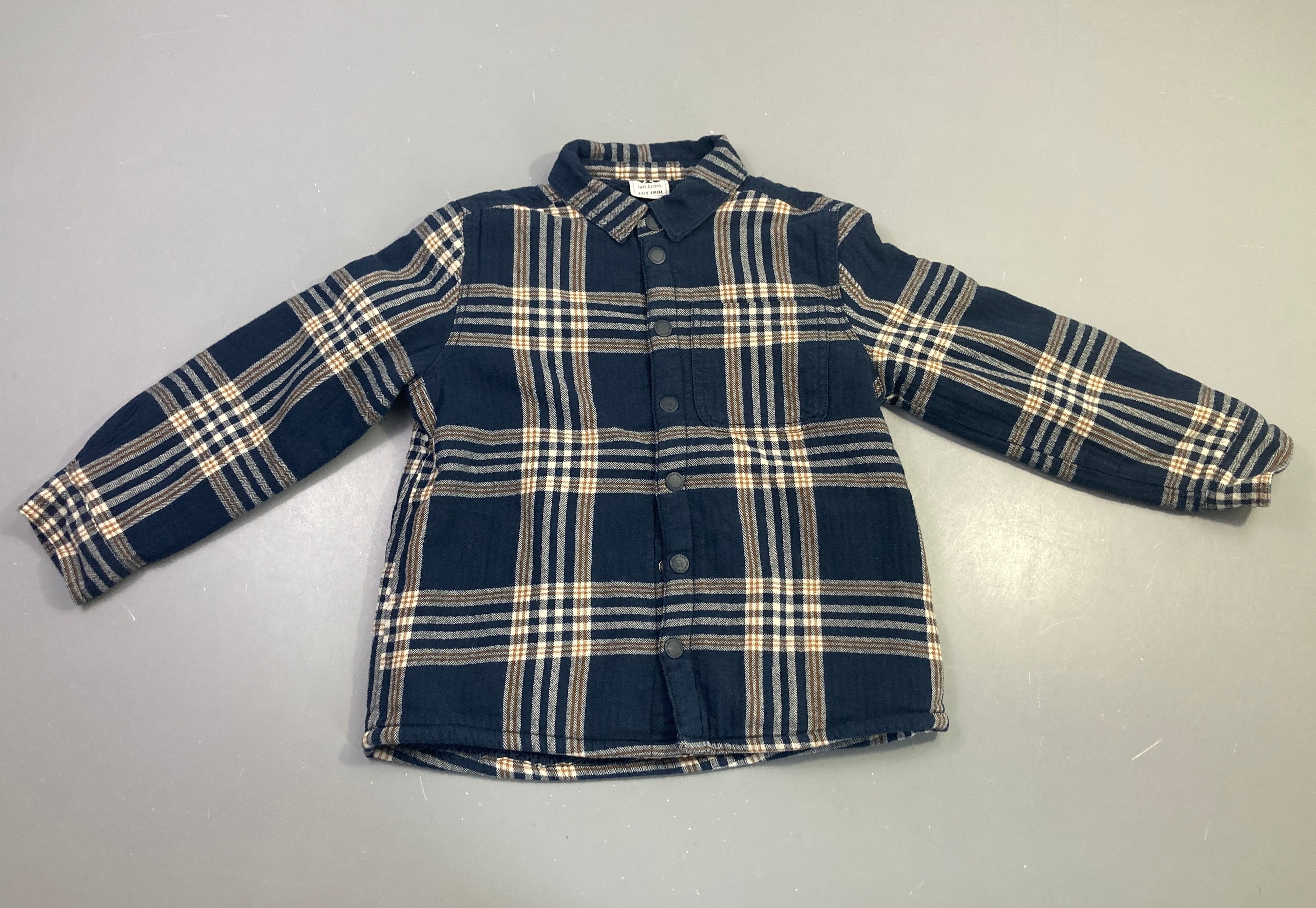 Chemise doublée velours bleu marine carreaux marron