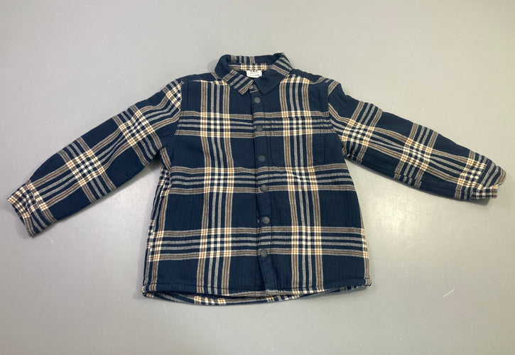 Chemise doublée velours bleu marine carreaux marron, moins cher chez Petit Kiwi