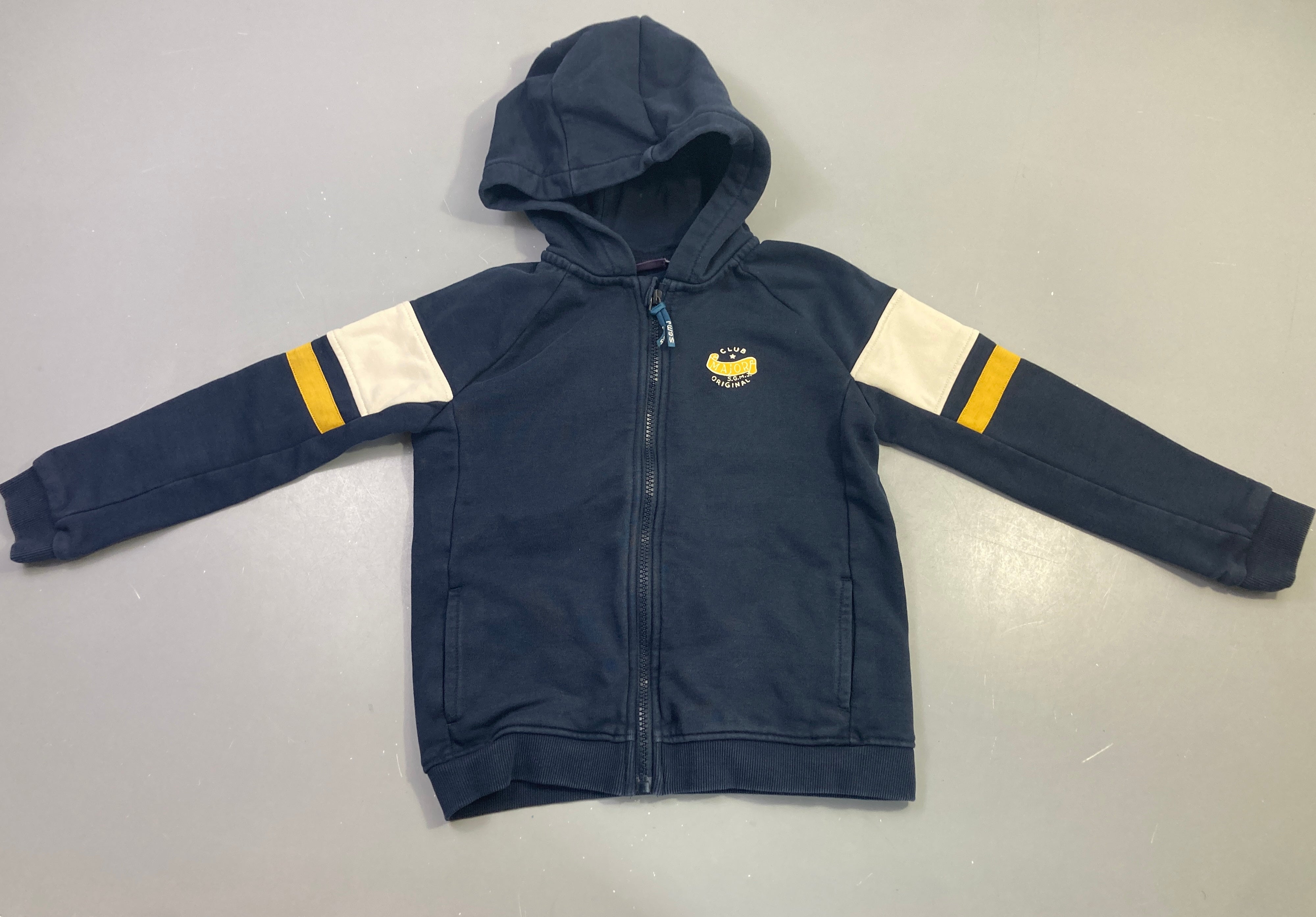 Sweat zippé capuche bleu marine bicolore blanc et jaune, Club Original