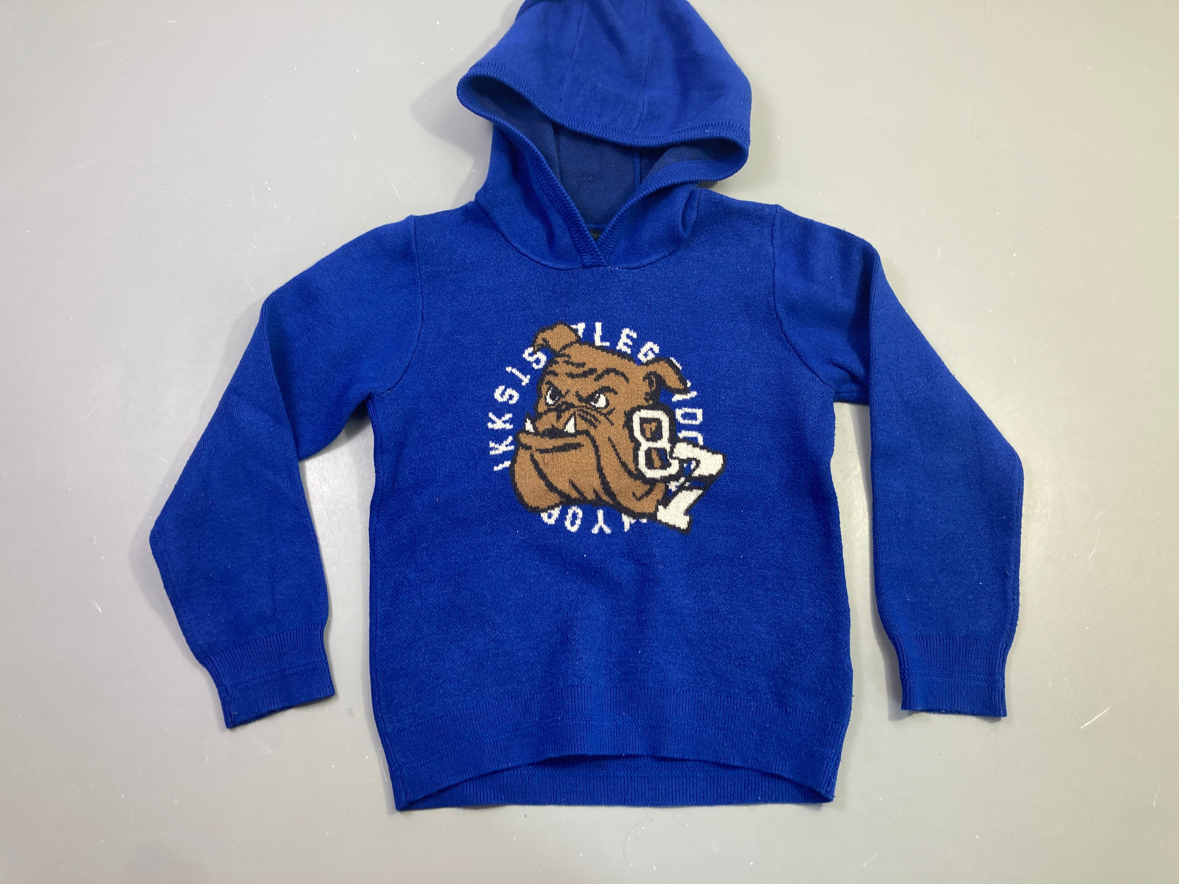 Pull capuche bleu roi bulldog Bouloché