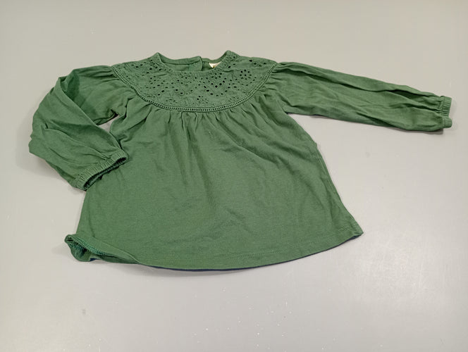 T-shirt m.l vert , broderie sur le dessus, moins cher chez Petit Kiwi