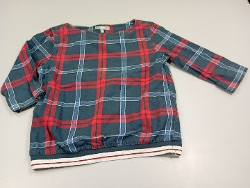 Blouse ml à carreaux rouge et bleu marine, dessous élastique pailleté, moins cher chez Petit Kiwi