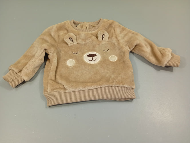 Pull velours beige , tête d'ours, moins cher chez Petit Kiwi