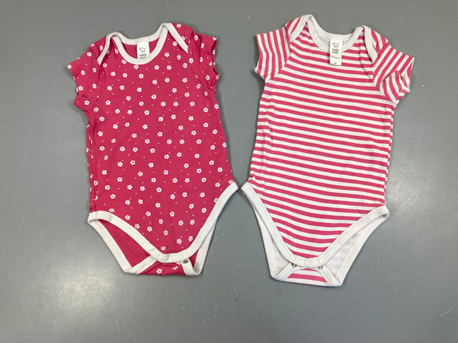 2 Bodies m.c blanc rayé rose/rose fleuri blanc, moins cher chez Petit Kiwi