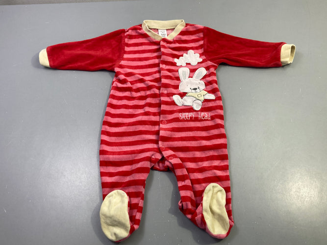 Pyjama velours rayé rouge lapin, Sleepy Head, moins cher chez Petit Kiwi