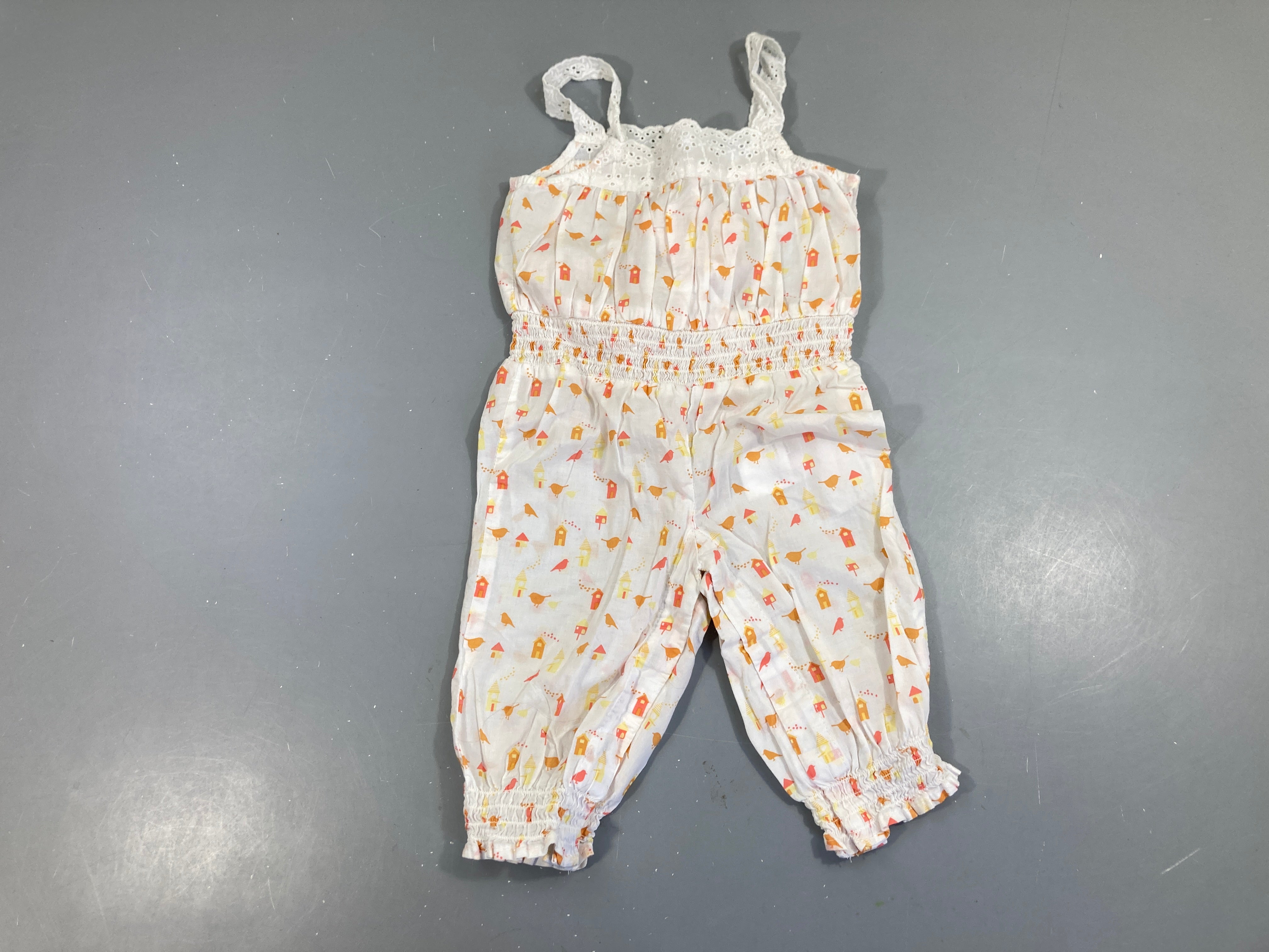 Combinaison coton blanc motifs orange + Bandeau élastique arrière