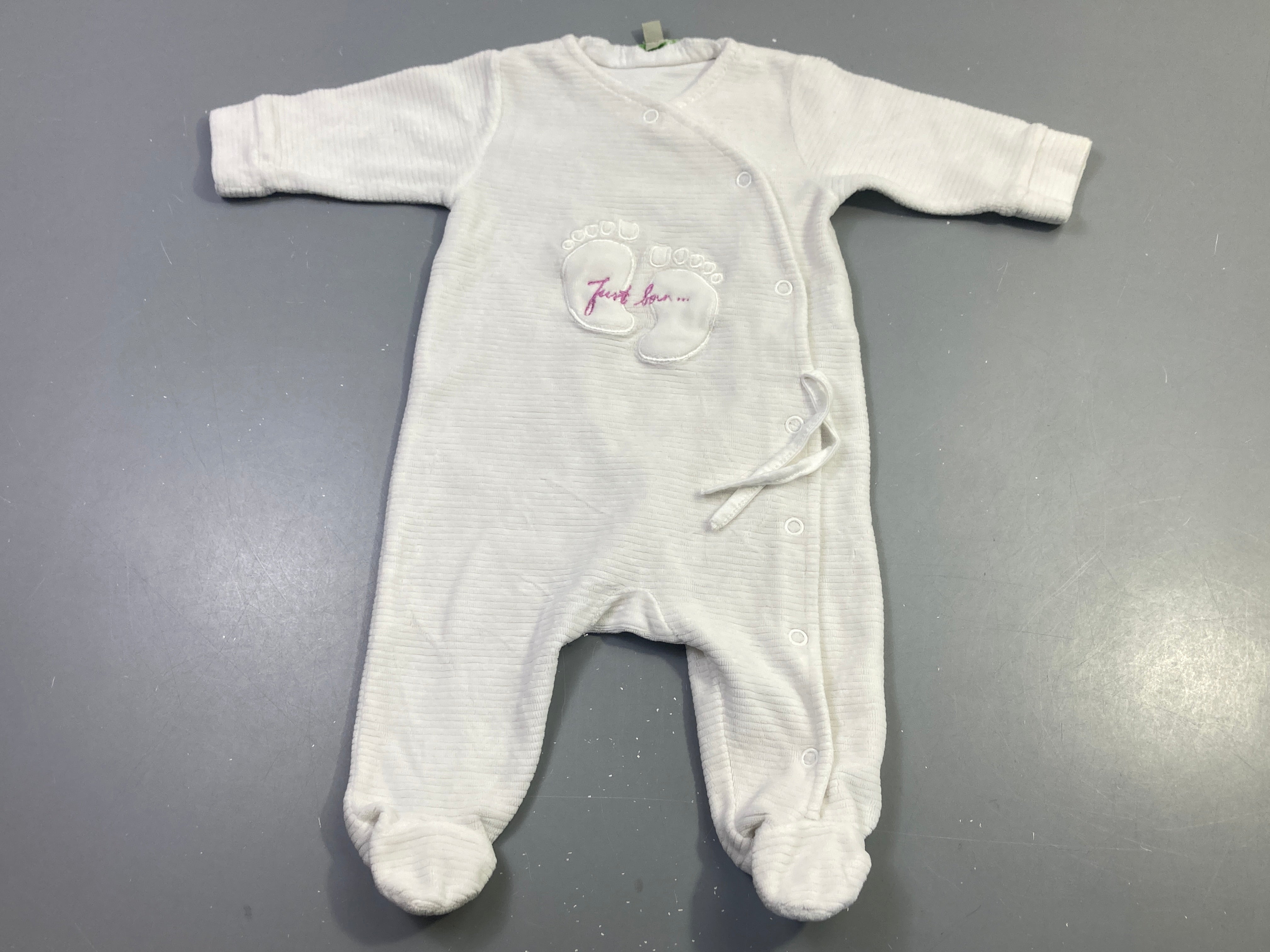 Pyjama côtelé écru pieds brodés, First Born