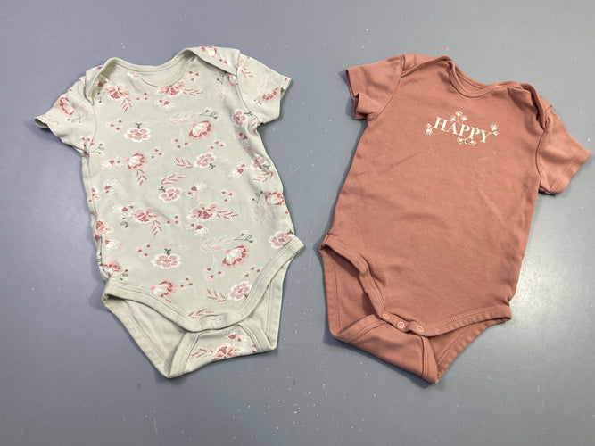 Lot de 2 bodies m.c beige fleurs et terracotta happy, moins cher chez Petit Kiwi