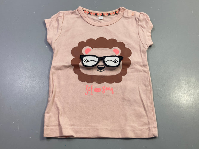 T-shirt m.c rose lion lunettes aposées, moins cher chez Petit Kiwi