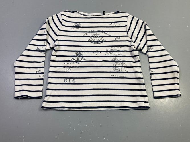 T-shirt épais m.l blanc rayé marine imprimés, moins cher chez Petit Kiwi