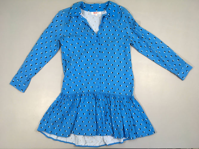 Robe chemise m.l bleue coeurs, moins cher chez Petit Kiwi