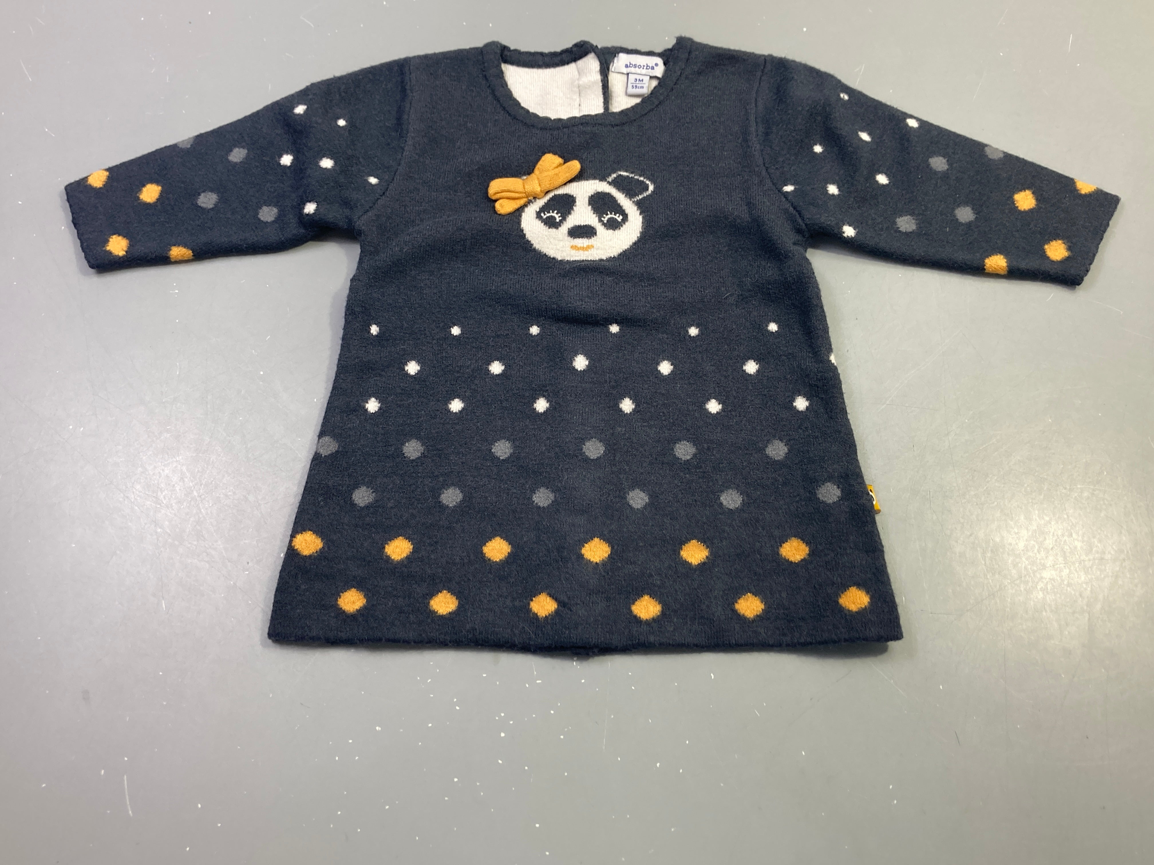 Robe m.l bleu marine pois panda maille