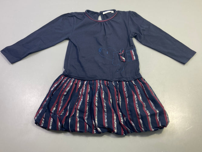 Robe m.l bleu marine chien brodé rayures argent, moins cher chez Petit Kiwi
