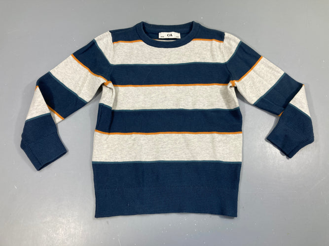 Pull bleu marine rayé gris chiné/camel, moins cher chez Petit Kiwi