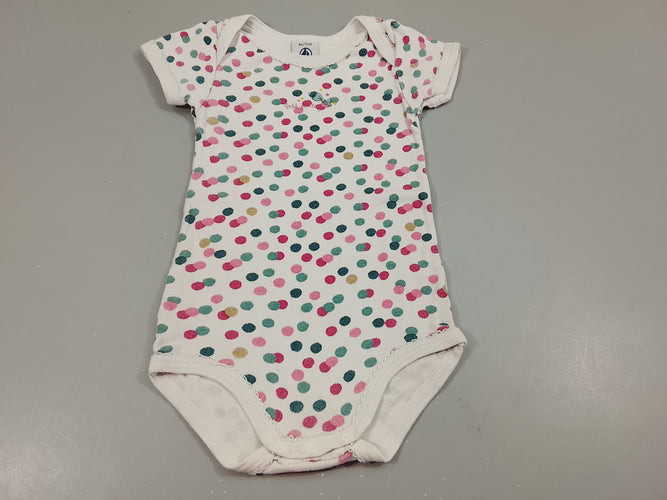 Body m.c blanc à pois bleu, rose, ocre, moins cher chez Petit Kiwi