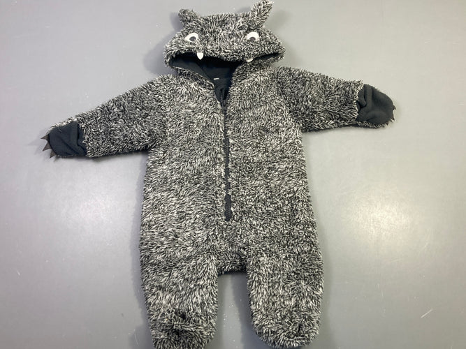 Combinaison grise loup capuche polaire zippée, moins cher chez Petit Kiwi