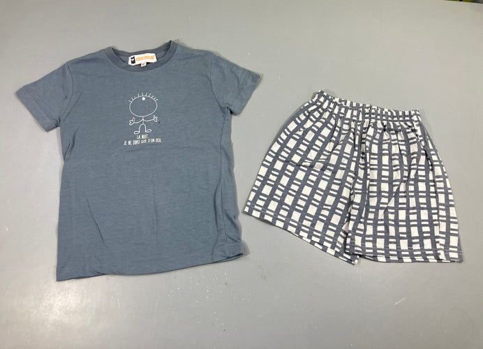 Pyjashort 2pcs jersey bleu grisé bonhomme, un peu bouloché, moins cher chez Petit Kiwi